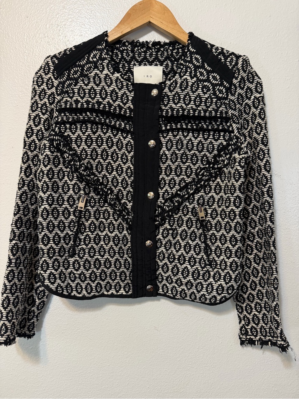 IRO Jony super french Women’s Black/White tweed Short Jacket Front Pockets Sz 1